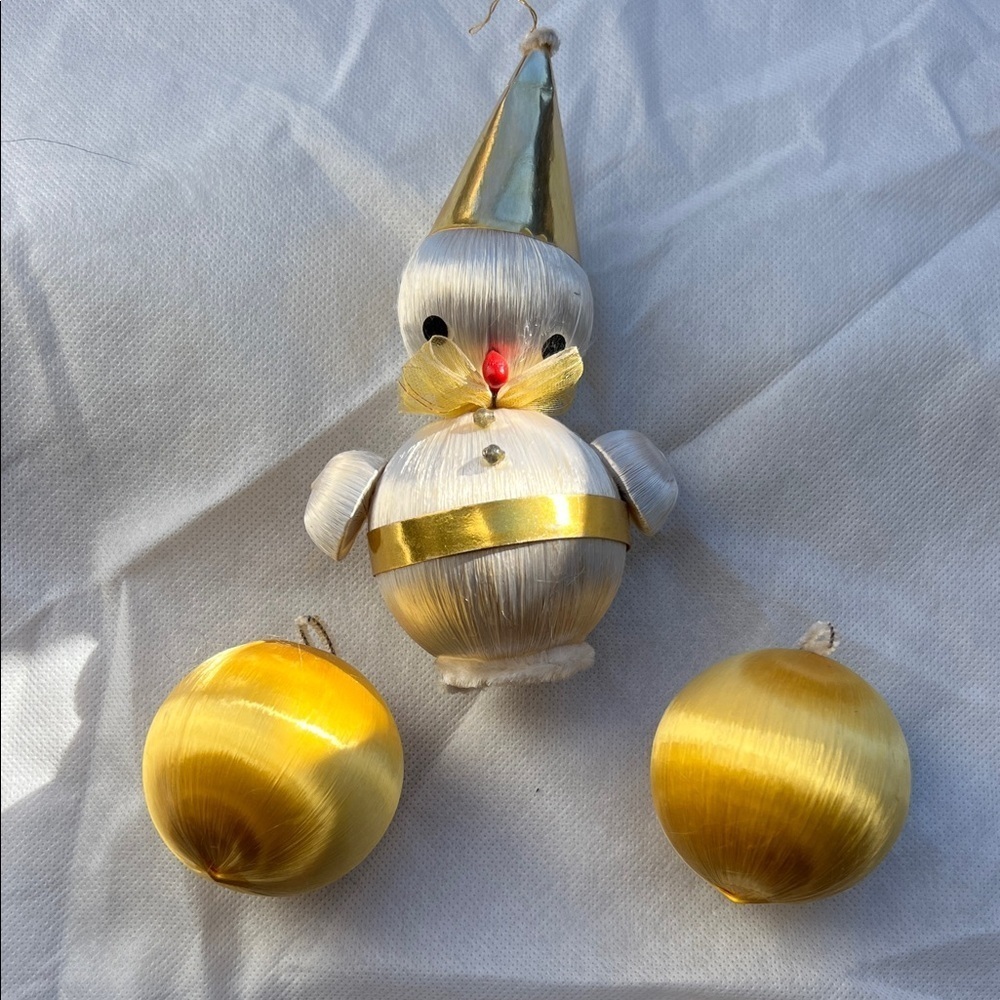 Vintage Satin ball handmade ornament bundle Gold and White Holiday Ornament Set